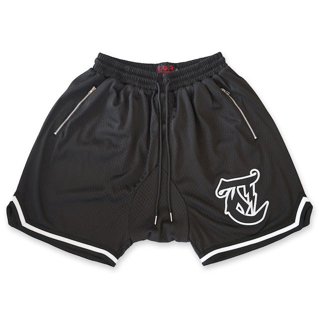 T.C.R LIGHTNING LOGO SARUEL BASKETBALL MESH SHORTS - BLACK