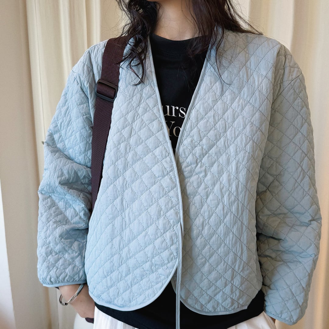 V-neck paddet short quilted jacket G1047
