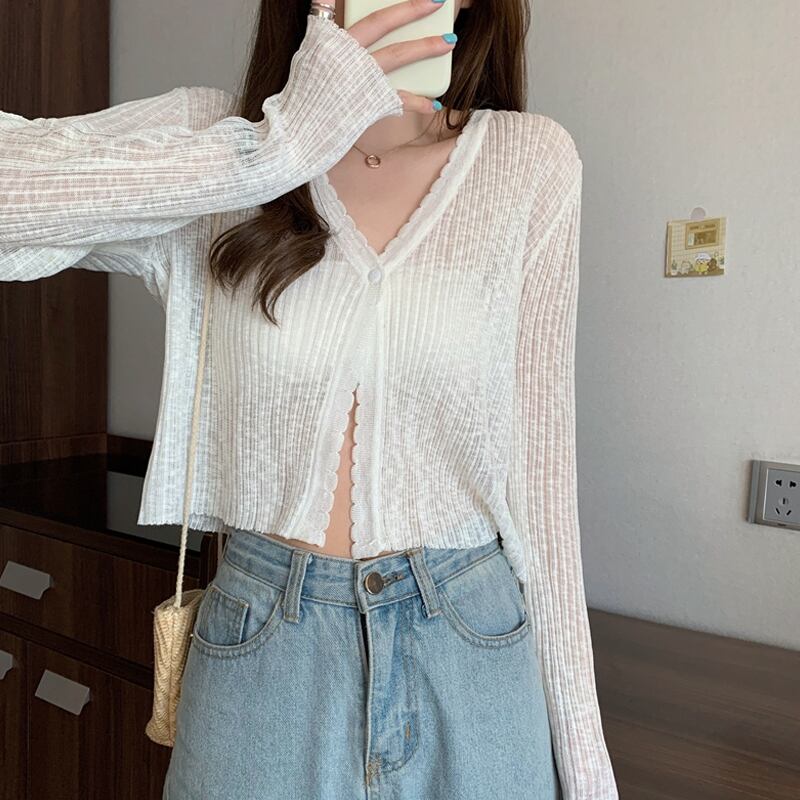 薄手サマーカーディガンジャケット ホワイトショートトップス 夏物 シルク スーパーモール83885481318