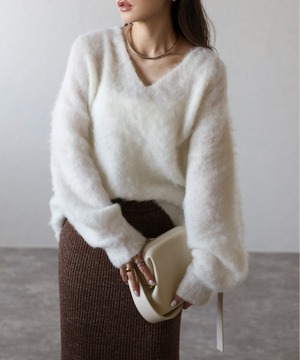 カシミアタッチディープVネックニット【t-11154】.