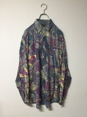 総柄 デザインシャツ 油彩画風