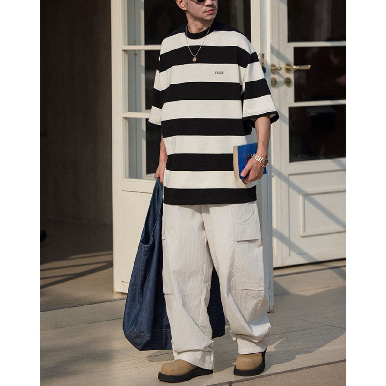 Bold border drop shoulder tee 0878 - 10