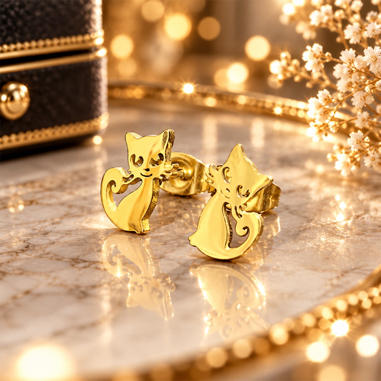 ネコ ピアス ゴールド 48 金属アレルギー対応 ステンレス 両耳セット レディース 小ぶり 猫モチーフ ネコ 猫 ねこ
