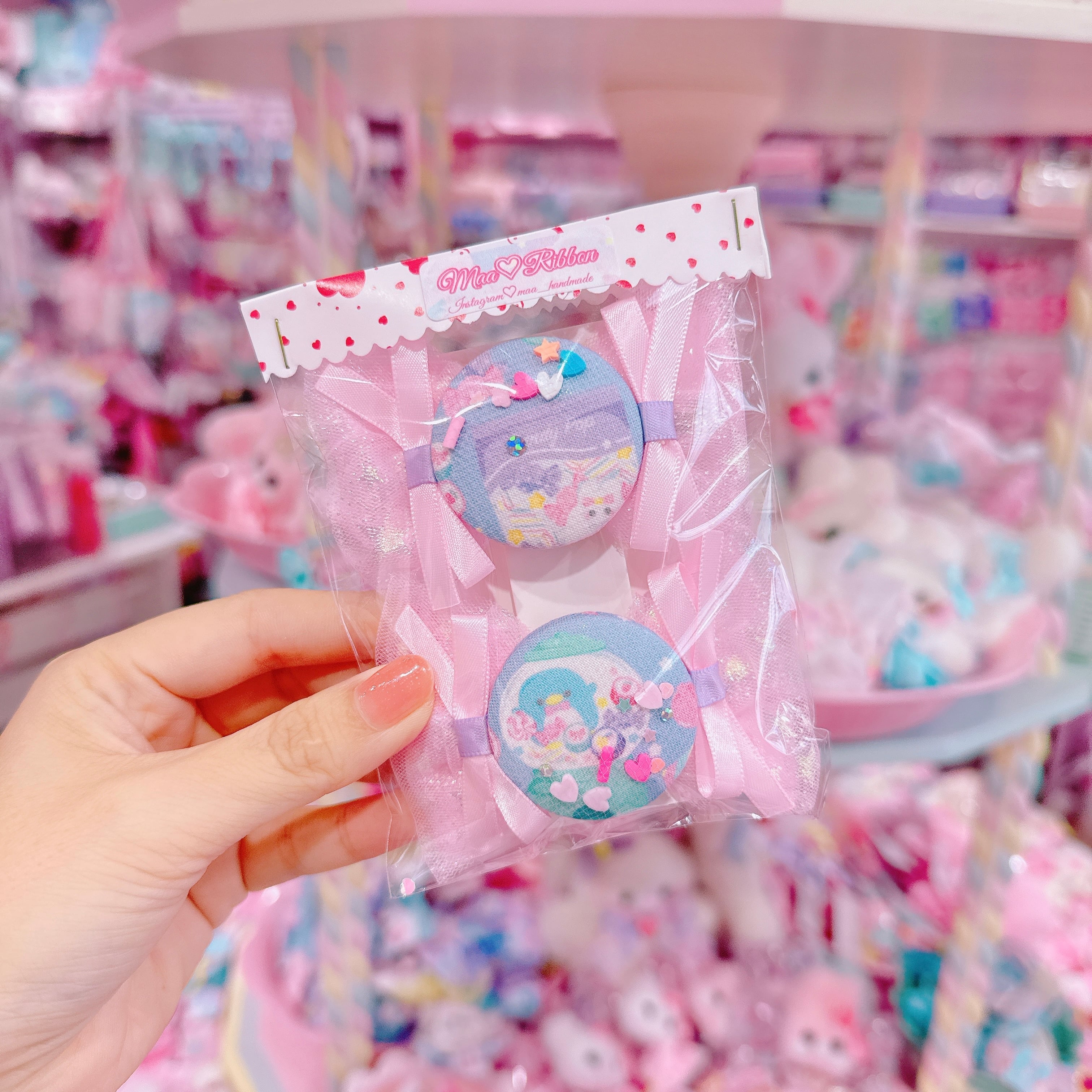 【R14】51-10くるみキャンディリボンチュールツインヘアクリップ