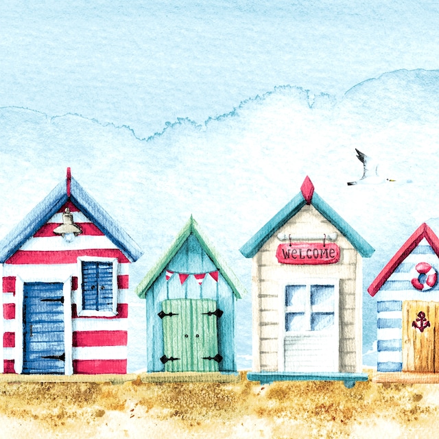 2024春夏【Paper+Design】バラ売り2枚 ランチサイズ ペーパーナプキン Beach Houses ブルー