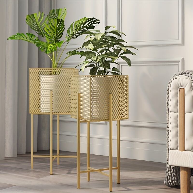 プランター スタンド スタイリッシュ ハニカム状 パンチング加工 メタル おしゃれ かわいい 花台 ガーデン ラック 鉢台 ラグジュアリー シンプル  ゴールド