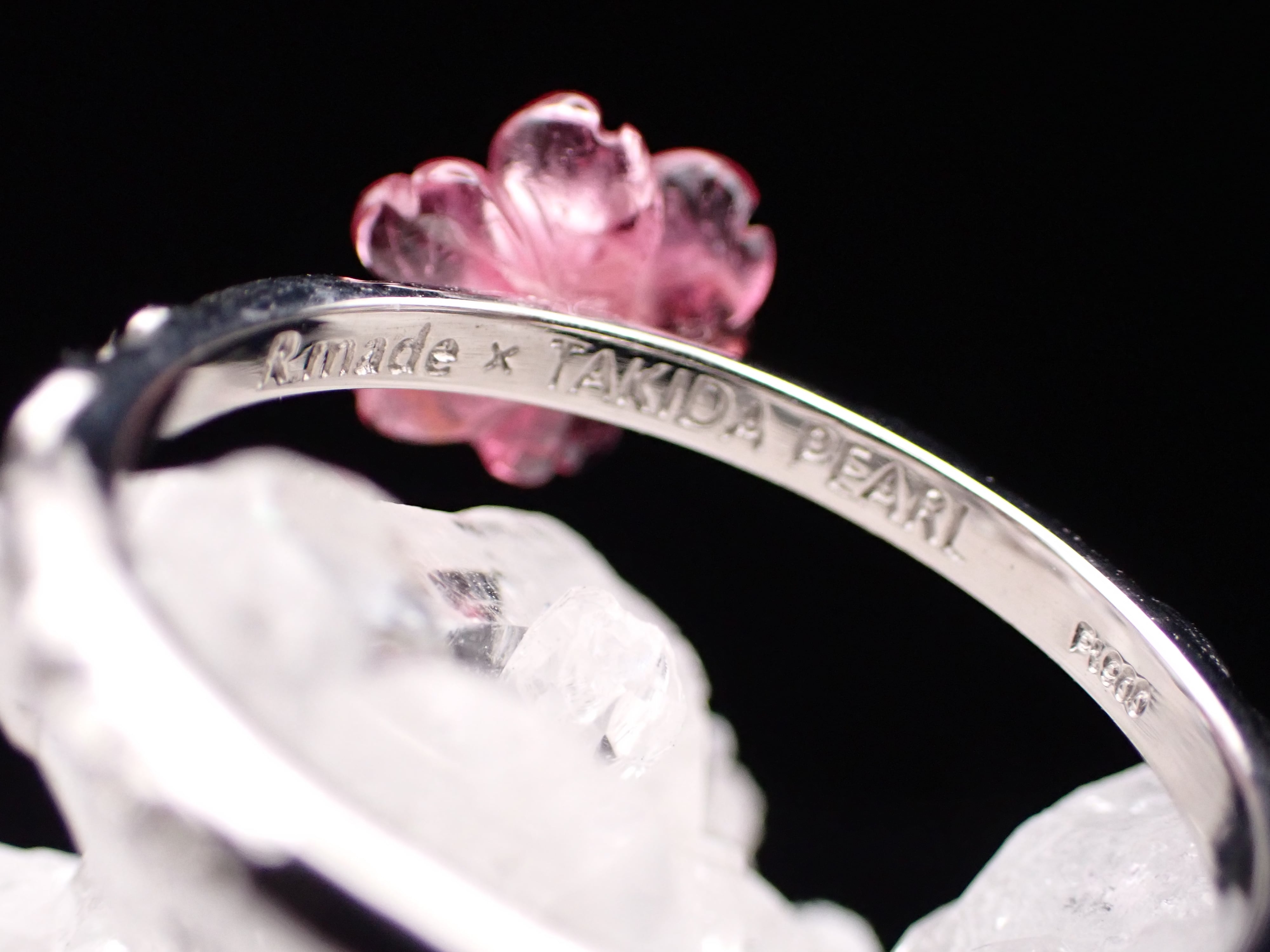 きらめくロゼット様♡儚いオフホワイトピンク系 R.nouveau platina 】滝田真珠さまコラボ Tourmaline Flowerリング 15