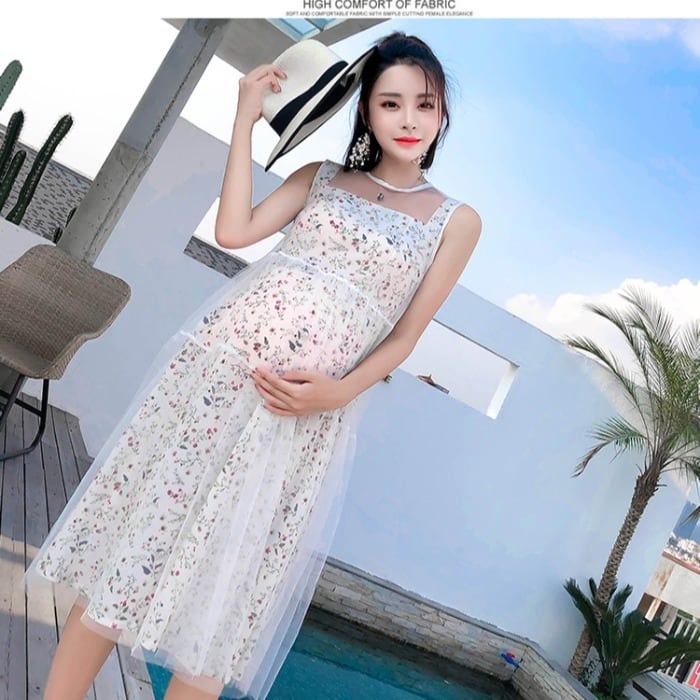【新作】【送料無料】 マタニティウェア2020夏の新しいファッションメッシュステッチドレスバージョンミドル丈で年齢を減らすマタニティドレス-アリババ サマー 夏物 expec274039203938