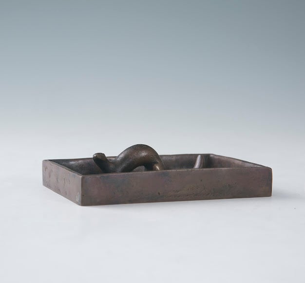 津田信夫 鼬 イタチ 共箱 明治～昭和初期の鋳金工芸作家 東京美術学校