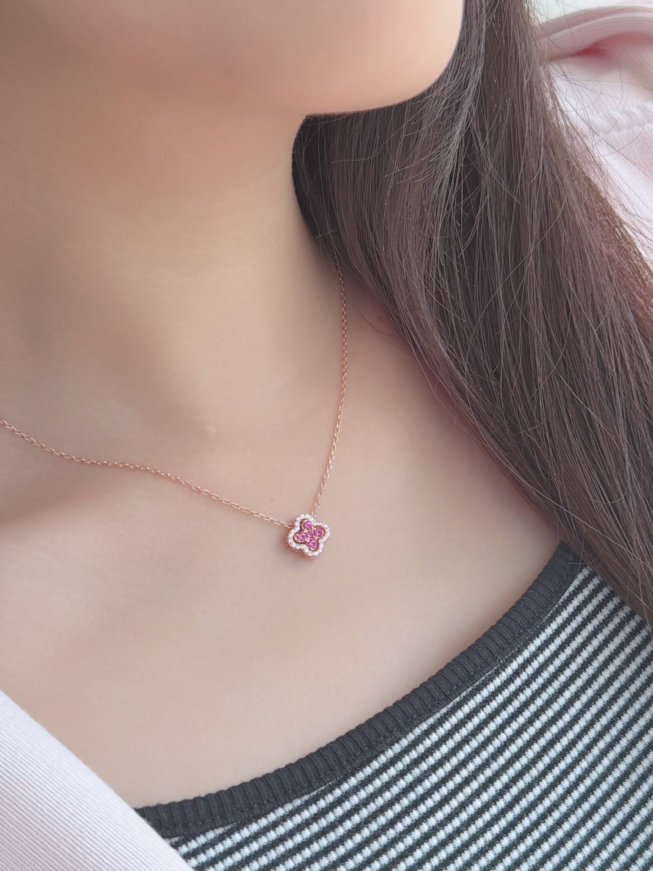 mini clover flower necklace Ruby | SASSY ANGEL