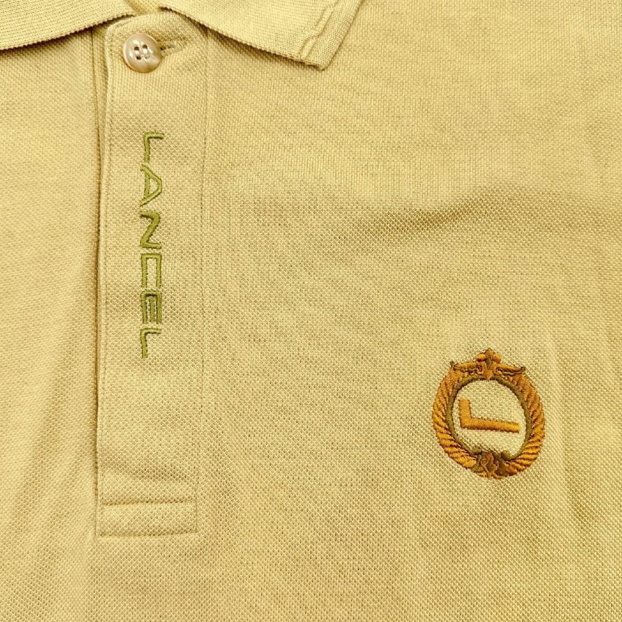 LANCEL ランセル 比翼仕立て 鹿の子 半袖 ポロシャツ LL /イエロー系/メンズ/日本製/大きいサイズ