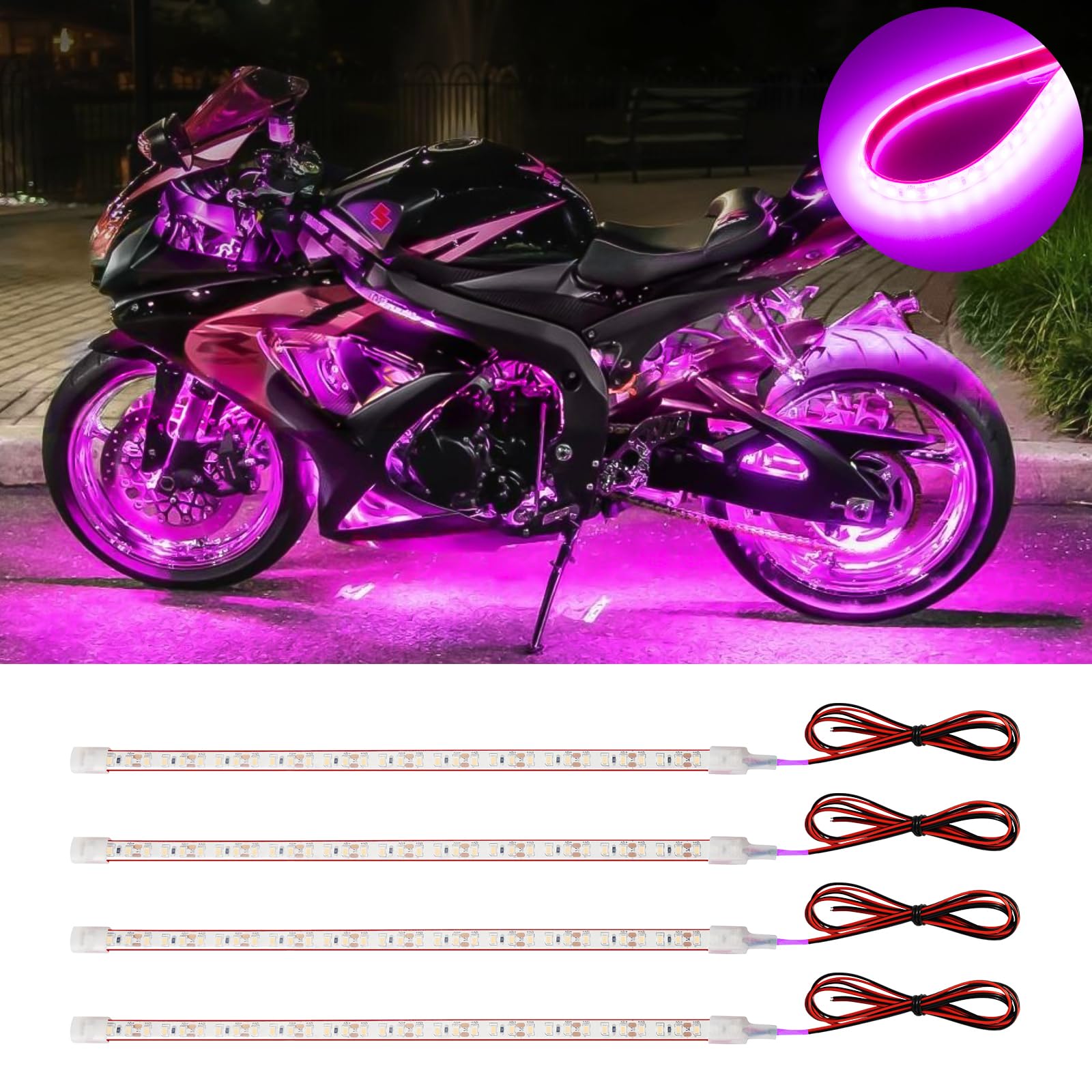 DUOFU365 LEDテープライト 車 ledテープ フットライト 車内 ボート バイク テールランプ 足下照明 12V シリコン IP68防水 高輝度 カット可能 30CM 4本入り ピンク