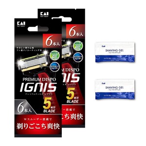 【努力特価】貝印 PREMIUM DISPO IGNIS 5枚刃 カミソリ (大容量12本パック) シェービングジェル2個付き 髭剃り カミソリ メンズ 男性 12本入+シェービングジェル付 セット 1セット