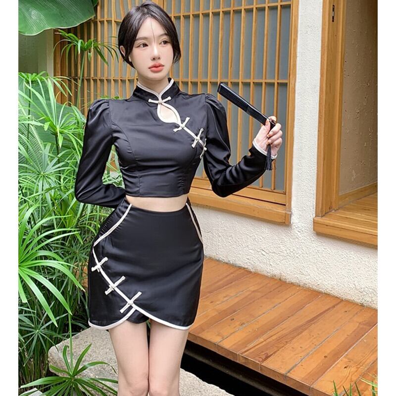 オータムスタンダードショートトップス レディースハイウェストウェストスカート レトロ ストリート 大人ガーリー スウィート キュート カジュアル 秋物 ガールズファッション87587736067