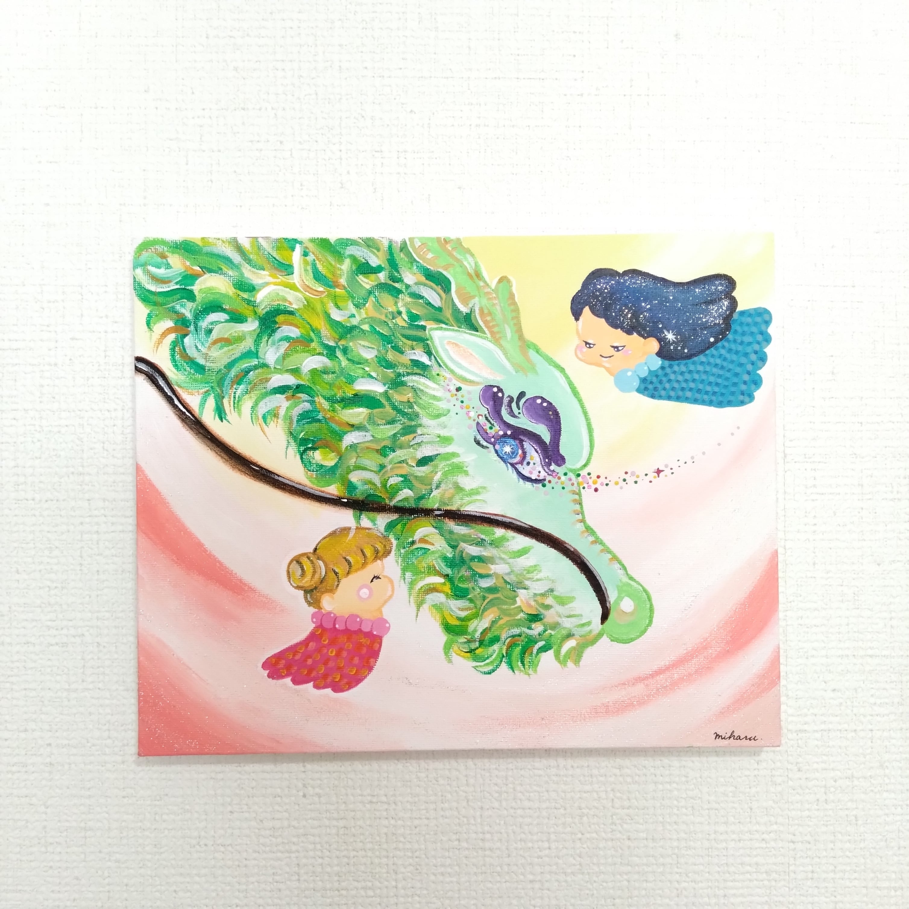 アクリル画 「守護鳥」原画 F0サイズ図案アート