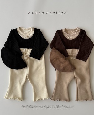 【Aosta】 レイヤードT／ブラウン×ベージュ（70–110cm）