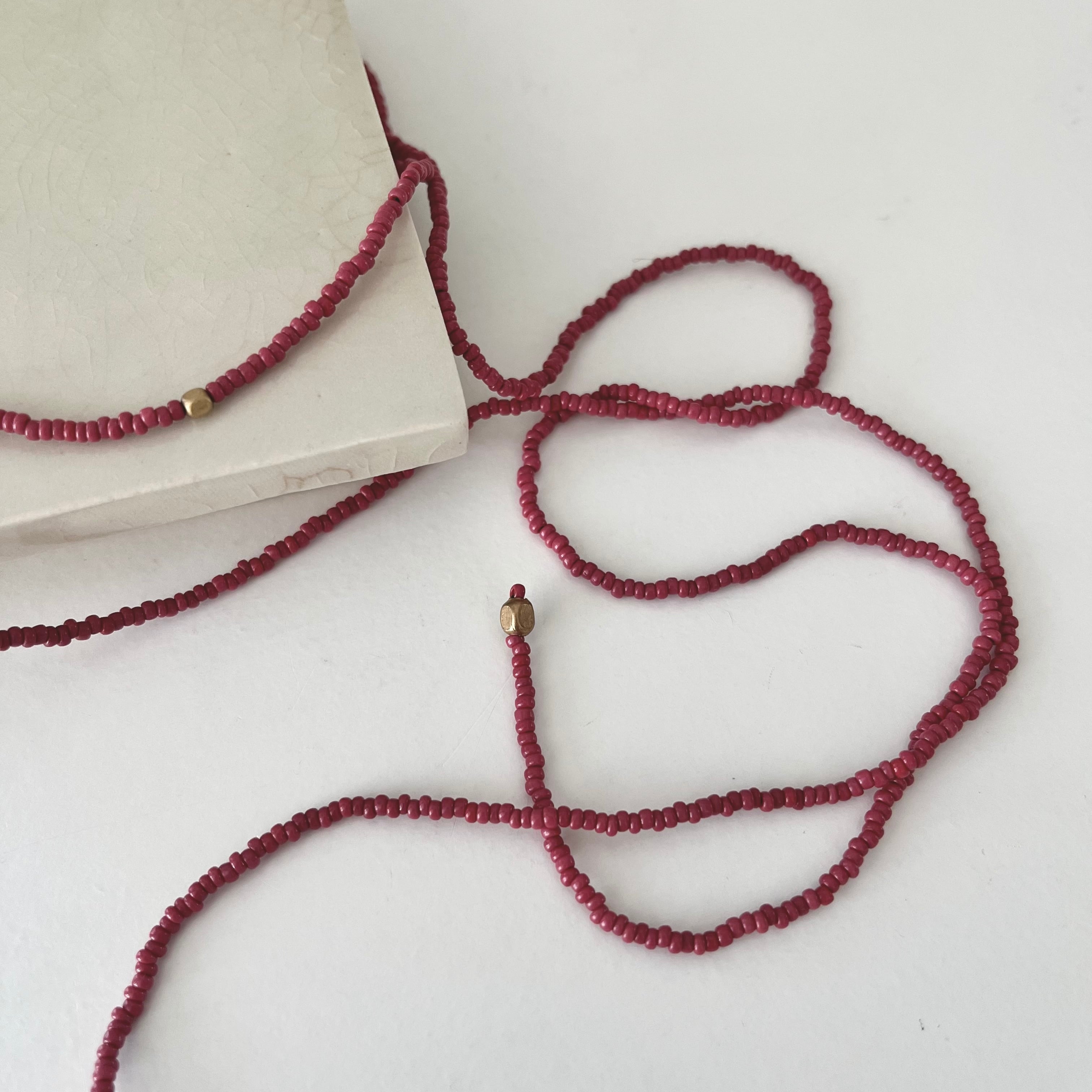 紐ネックレス#pink red