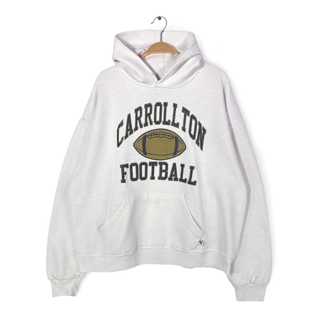 00s ラッセル メキシコ製 スウェットパーカー カレッジ 3段プリント アーチロゴ ホワイト RUSSELL メンズXL 古着 CG0474