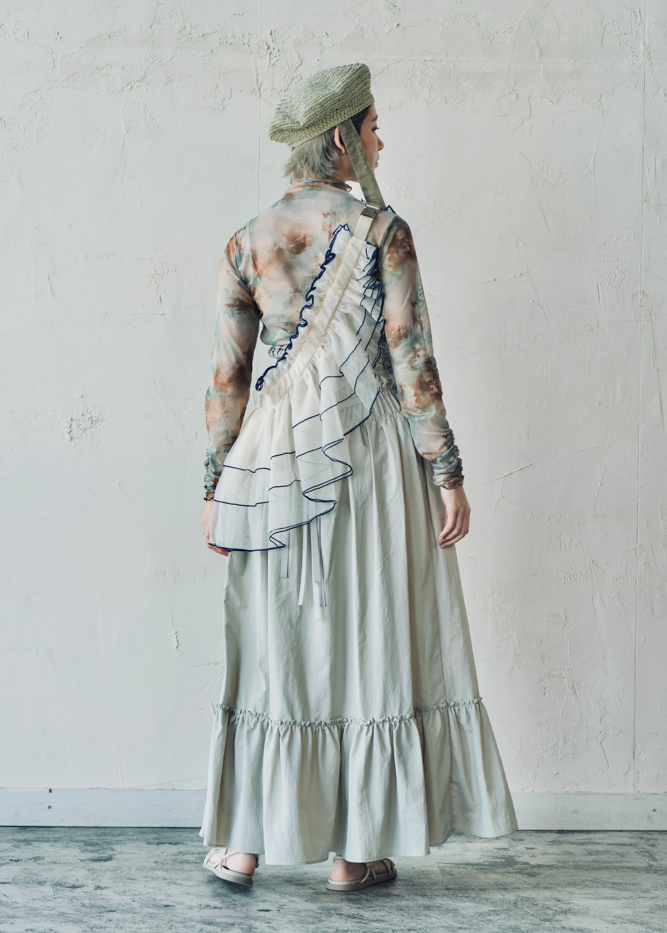 DŌRA TIER Maxi | Ruffled Hidden Bag - SEA WHITE | ORIENT MILLINERY