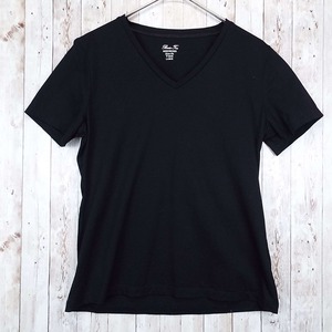 GU ジーユー Basic Tee MERCERIZED Slim Fit Vネック 半袖シャツ ブラック　Lサイズ｜レディース古着　大きいサイズ