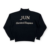 80s 90s JUNMEN ジュンメン ビンテージ BIGロゴ入りハイネック シルク混 ウールニットセーター /メランジブラック系/オールド
