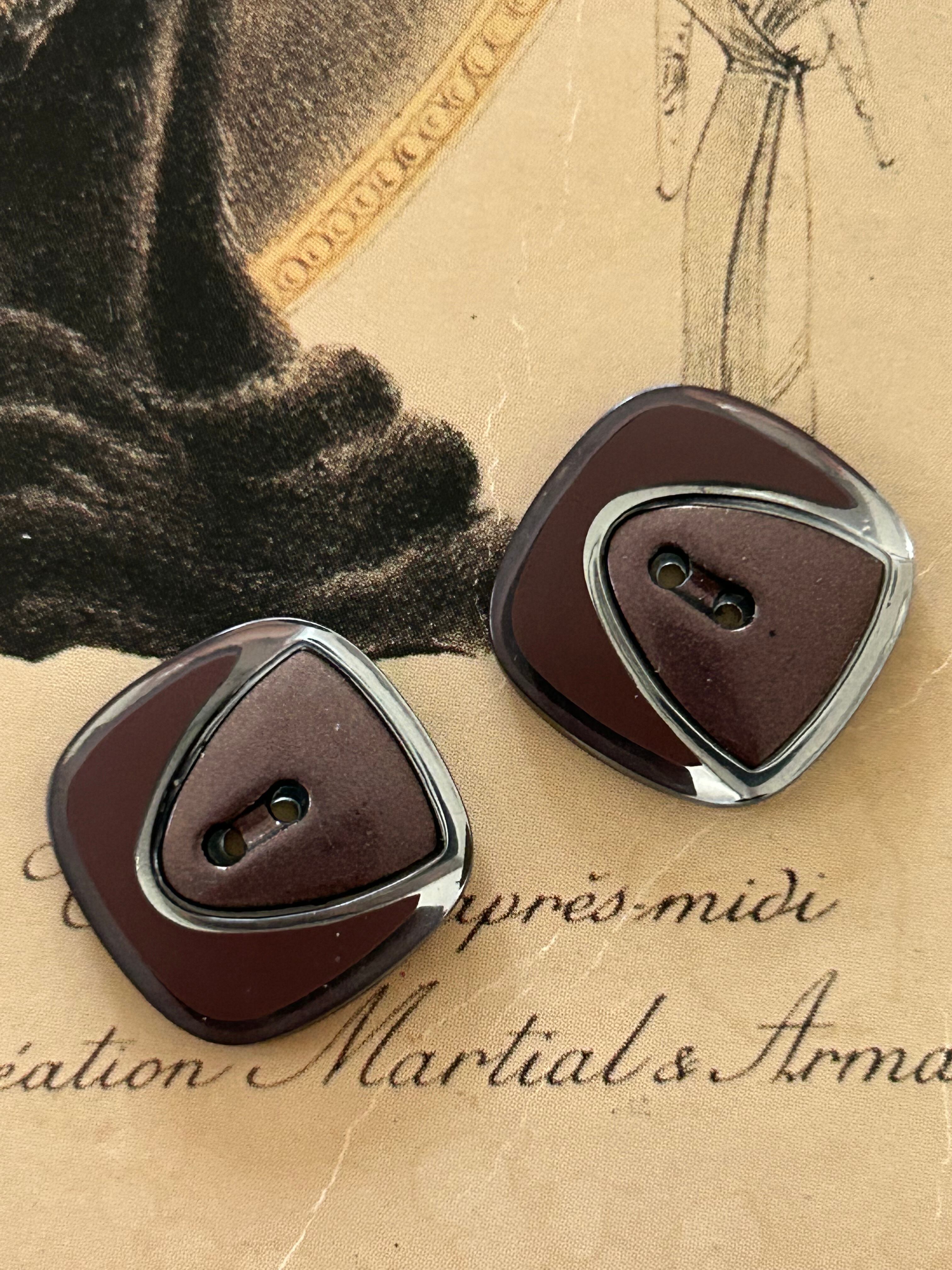 Japanese Vintage ボタン 角なしスクウェア 17mm ブラウン×クリア 2個セット 昭和レトロ アクセサリーパーツ 装飾材 カルトナージュ