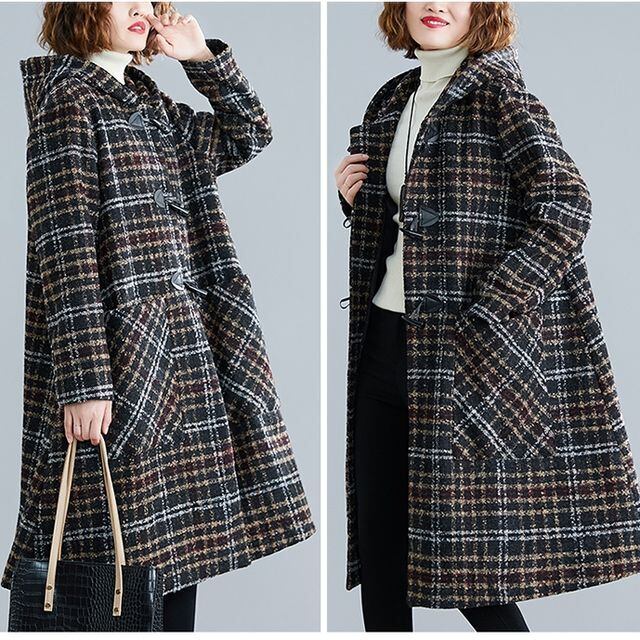 予約販売】ダッフルコート レディース チェック柄 ロング丈 予約販売】ダッフルコート レディース チェック柄 ロング丈