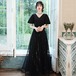 結婚式ドレス Vネック 無地 シンプル ロング丈 ハイウエスト 発表会 演奏会 レディース 結婚式 ステージ衣装 エレガント ウエディングドレス カラードレス イブニングドレス レース