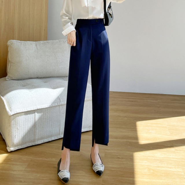 ボトムス パンツ ストレートパンツ アンクル丈 スリム 細身 ストレート Iライン スマート きれいめ シンプル 上品 おしゃれ 大人女子 清楚 無地 オールシーズン レディース ビジネス OL 通勤 オフィス 着回し 普段使い 美脚 脚長 S M L XL 2XL 黒 ブラック ネイビー