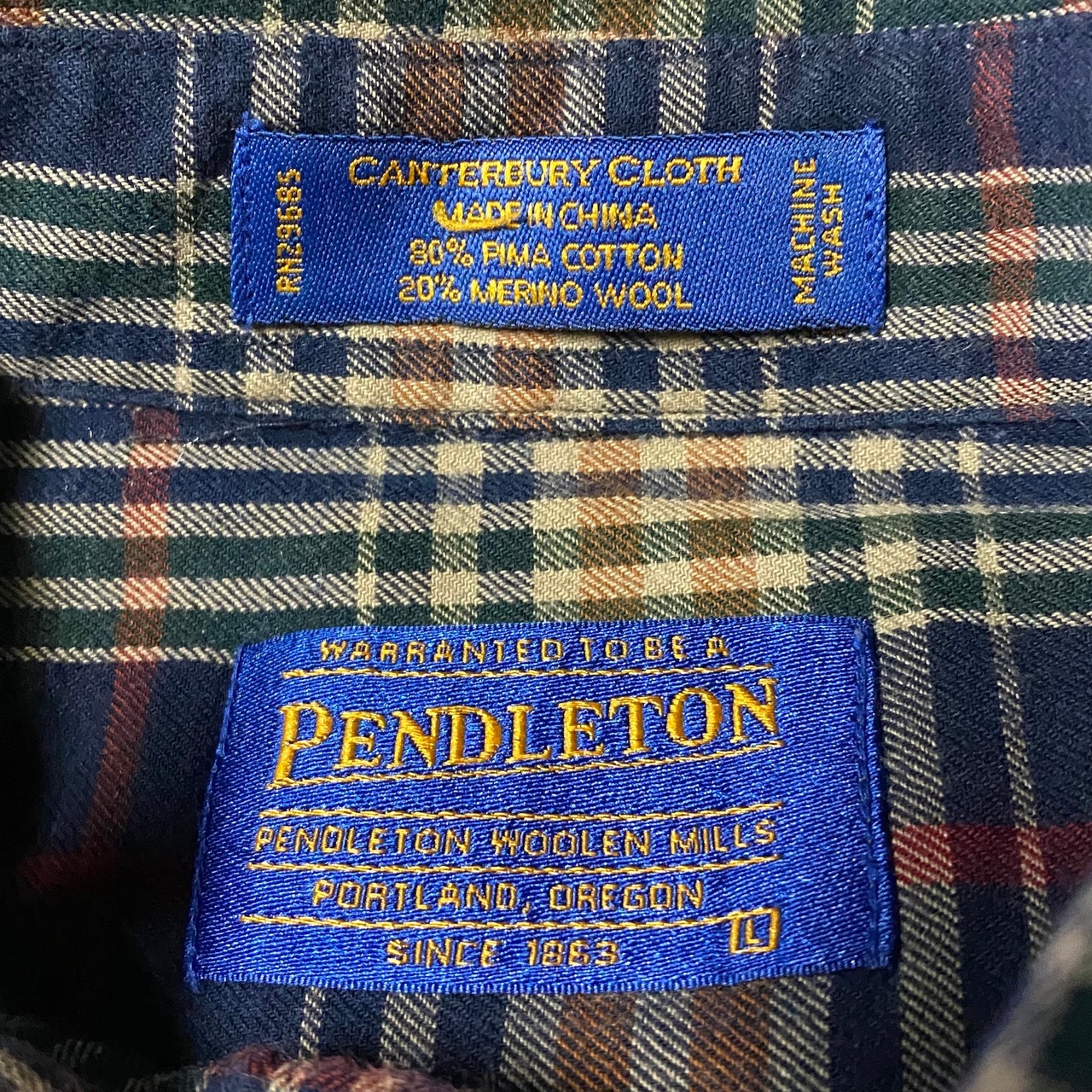 PENDLETON ペンドルトン チェック柄 ウール混 長袖シャツ ボタンダウン 