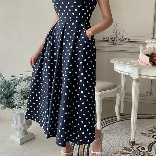 ノースリーブドットワンピース