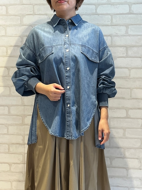 2025AW新作/PASSIONE/536904/サイドピンタックデニムシャツ(ブルー)