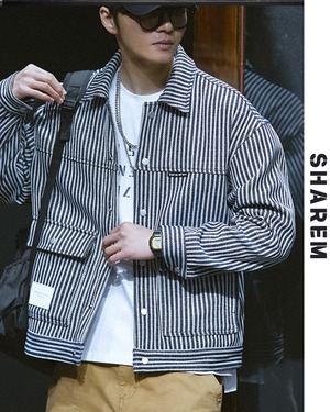 Striped Denim Loose Casual Jacket B0223