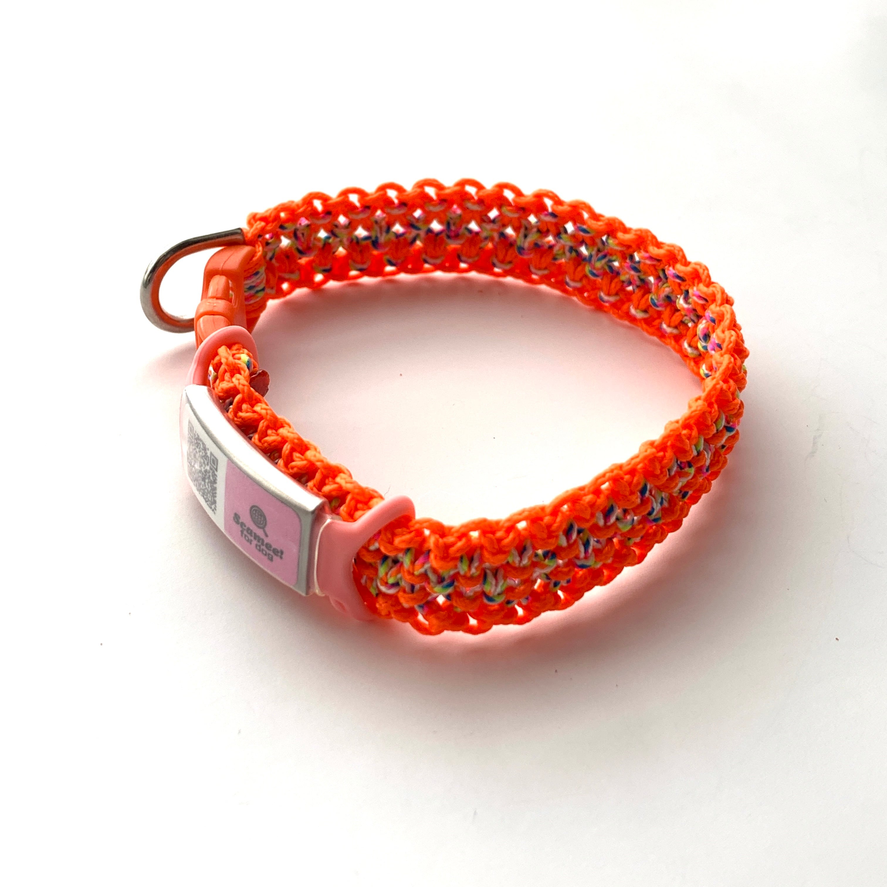 24cm細紐アクセサリー編みシングルカン 蛍光オレンジx レインボー with