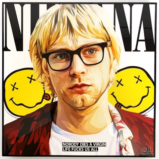 NIRVANA ニルヴァーナ (7) Kurt Cobain カート コバーン「ポップアートパネル Keetatat Sitthiket キータタットシティケット」ポップアートフレーム ボード グラフィックアート ウォール 絵画 壁立て 壁掛けインテリア 額 ポスター プレゼント ギフト インスタ映え 音楽