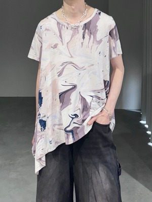 asymmetry marble pullover / white × lavender