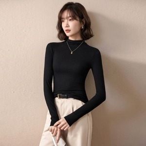 トップス レディース インナー 長袖 Tシャツ カットソー ス ハーフネック プルオーバー スリムフィット 伸縮性 きれいめ シンプル 大人 おしゃれ 大人女子 クール エレガント 無地 春 秋 冬 通勤 デート お出かけ 休日 旅行 着回し 送料無料 S M L XL ホワイト ブラック ブルー グリーン ブラウン ベージュ イエロー ピンク ワインレッド ライトグレー ダークグレー