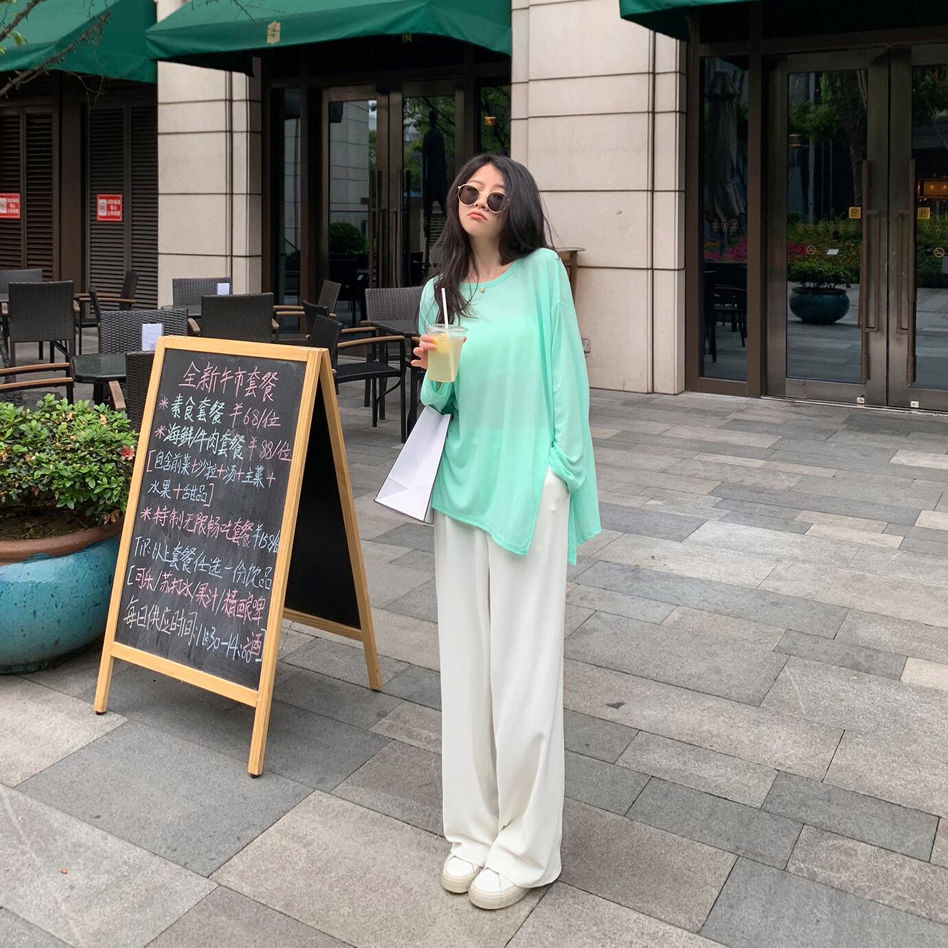 スリット薄手Tシャツ レディースサマーブラウス ロング 夏物 6Du_Shop_Women19800312741