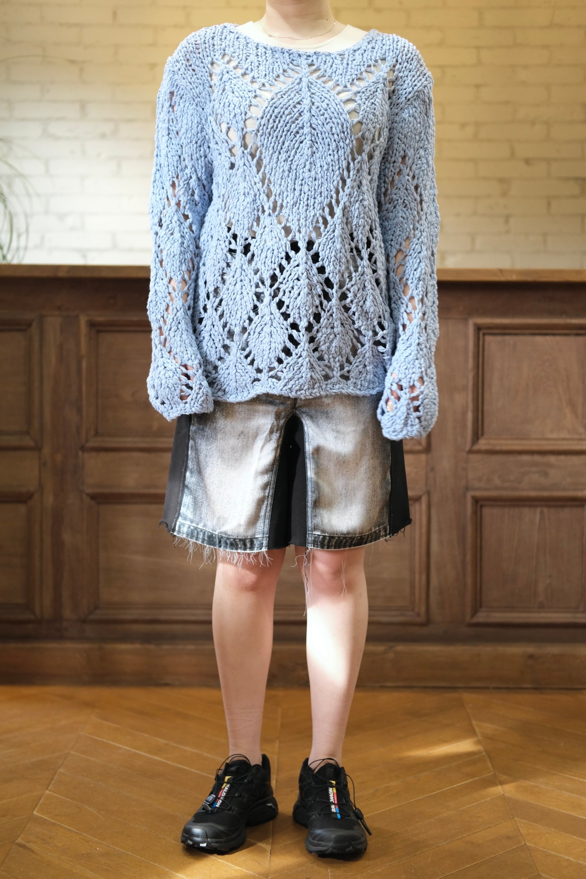 トップス OPEN yY COTTON ARGYLE POINTELLE PULLOVER OPEN YY】COTTON ARGYLE POINTELLE PULLOVER - blue - | loop