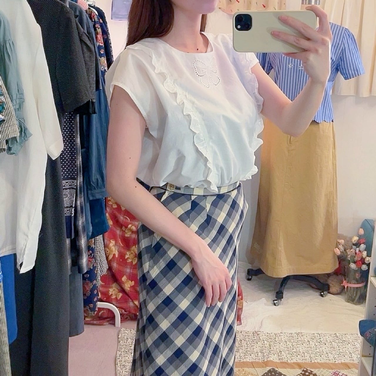 ribbon embroidery frill white blouse