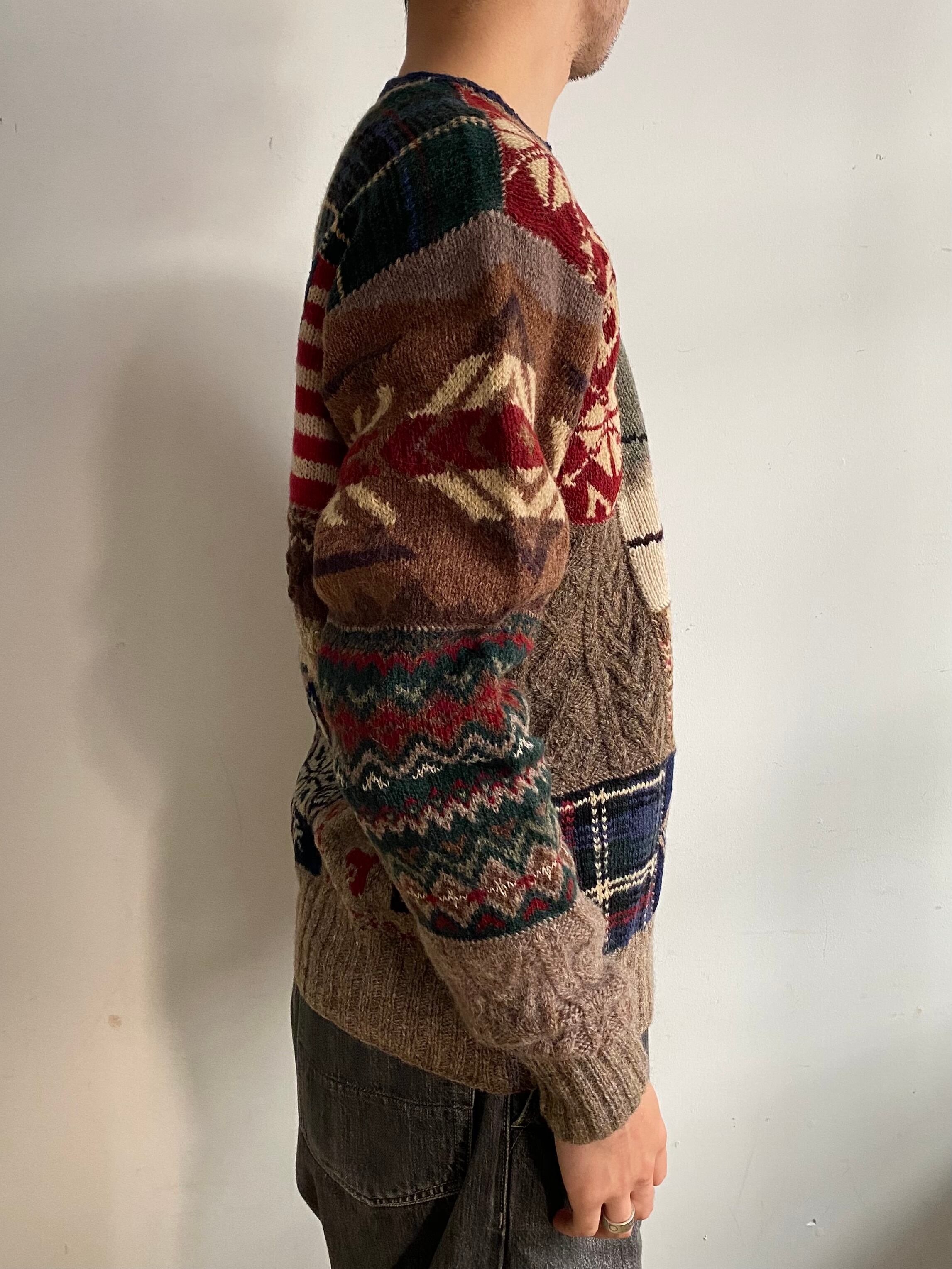 90s Polo by Ralph Lauren PATCHWORK HAND KNIT SWEATER | JUNK SHOP