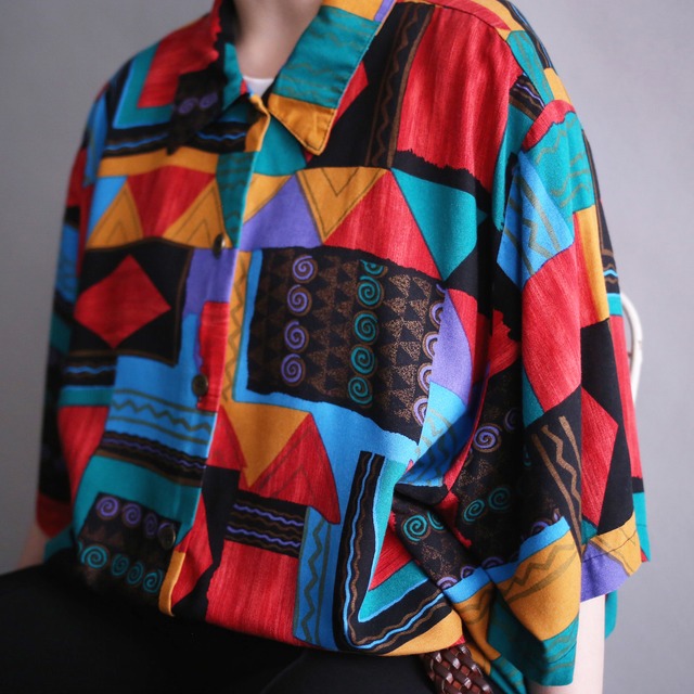 colorful geometry pattern loose h/s shirt