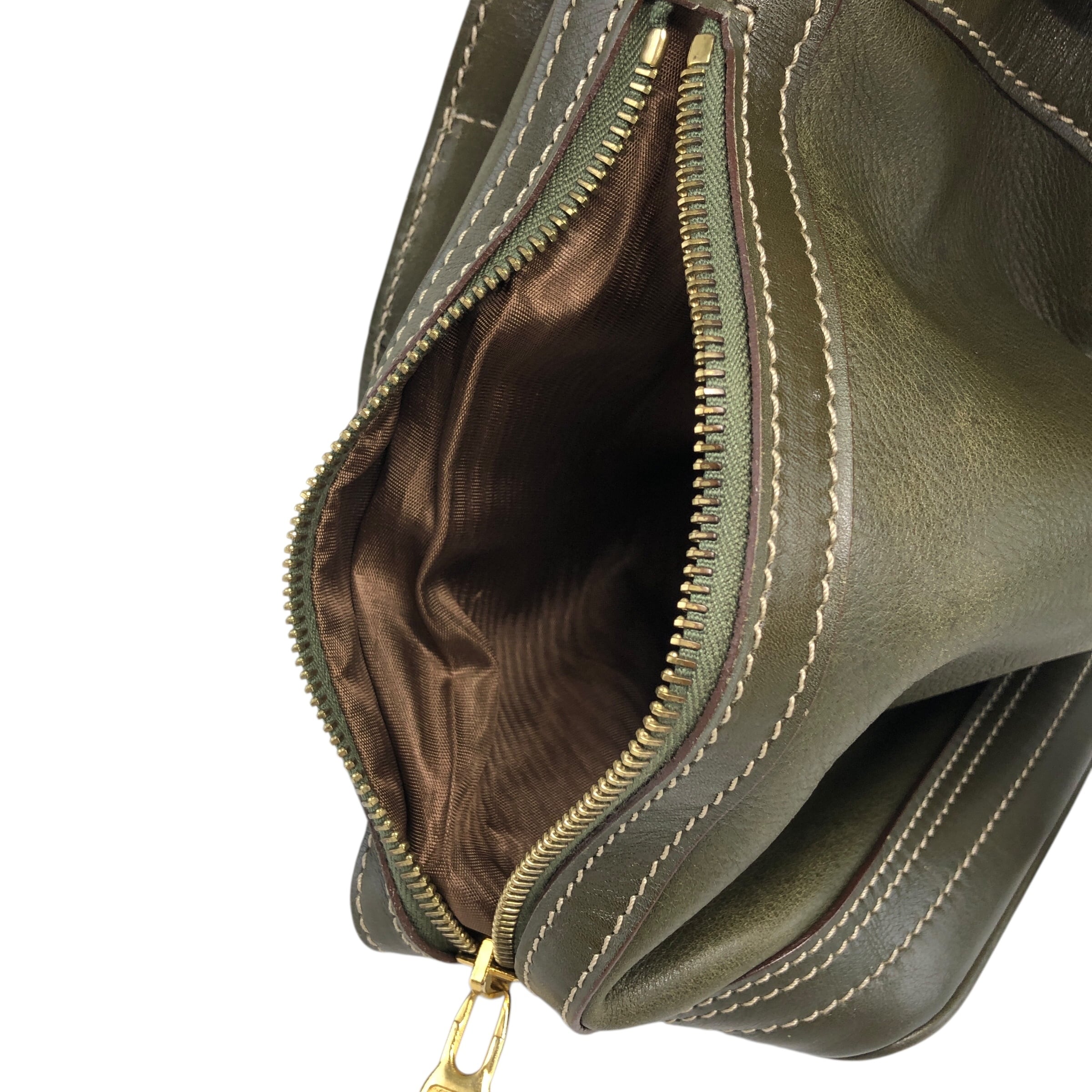 CELINE セリーヌ ショルダーバッグ カーキ ブラゾン型押し レザー 巾着