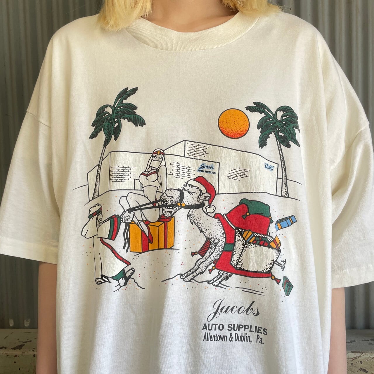 USA製 90s エンボス加工 オーバーサイズ  Tシャツ シングルステッチ