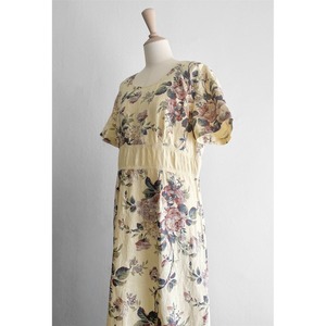 Yellow Linen Botanical Long Dress