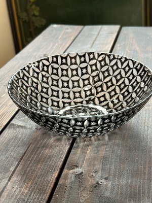 七宝文様の17cmガラスボール　