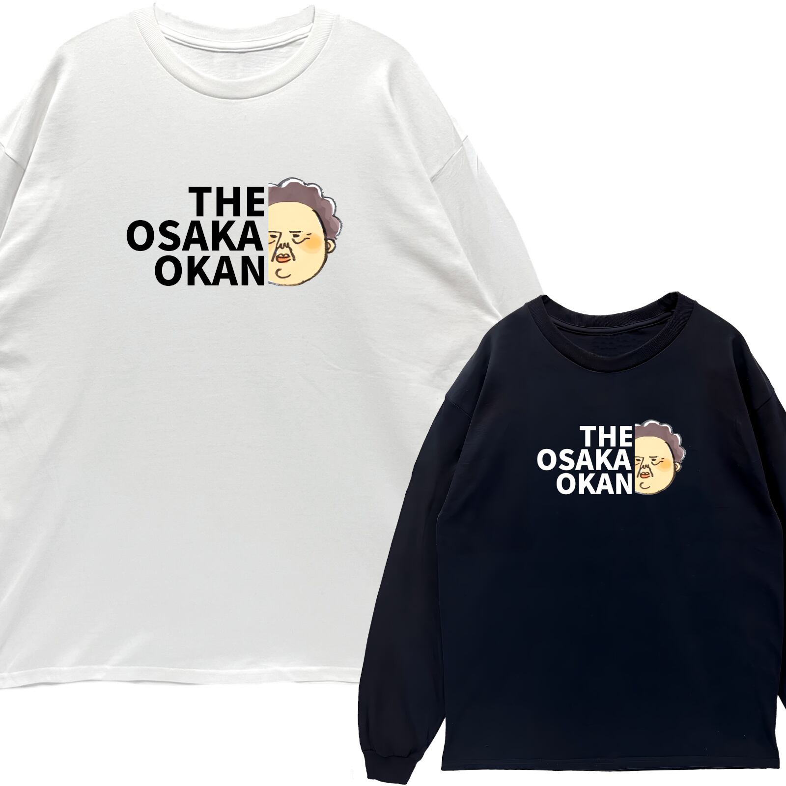 リブあり]シャケ シャチ ロンT 長袖 ロングスリーブ Tシャツ 白 黒