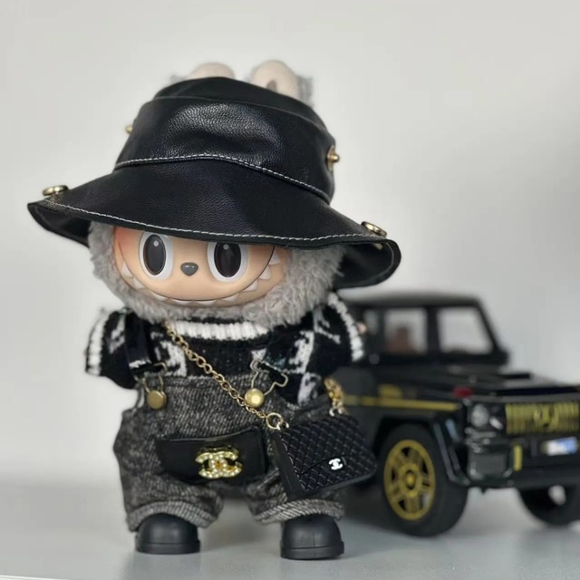 クール系ブラックコーデ！高級感たっぷり♡ labubu ラブブ 123代目 2WAYキャップ付き 全身衣装セット 15cm 17cm