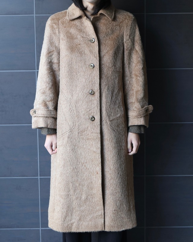 Stitched design shaggy collar coat