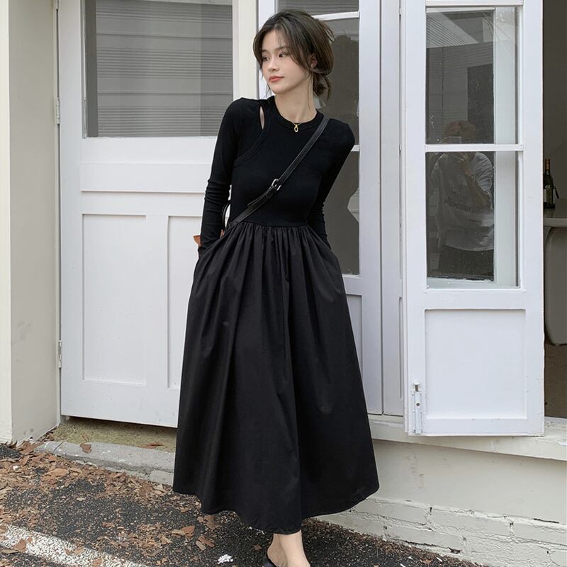 ワンピース レディース ミモレ丈 ロング丈 袖あり 長袖 ラウンドネック フレア かわいい 大人可愛い きれいめ シンプル カジュアル 大人 おしゃれ お洒落 かっこいい レトロ 大人可愛い 大人女子 こなれ感 ラフ メンズライク マニッシュ 個性的 クール モード系 送料無料 存在感 抜け感 無地 春 秋 冬 10代 20代 30代 40代 レディース 女性用 ママ OL 通勤 学生 通学 デート お出かけ 送料無料 女子会 休日 旅行 着回し 普段使い 重ね着 韓国 韓国系 ファッション